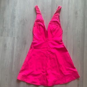Hot pink deep plunge cocktail dress